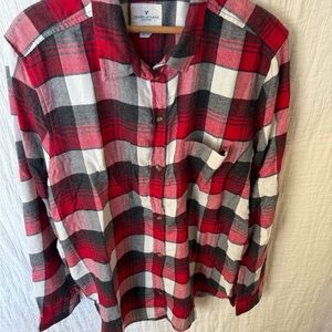 American Eagle Red and Gray Plaid Shirt